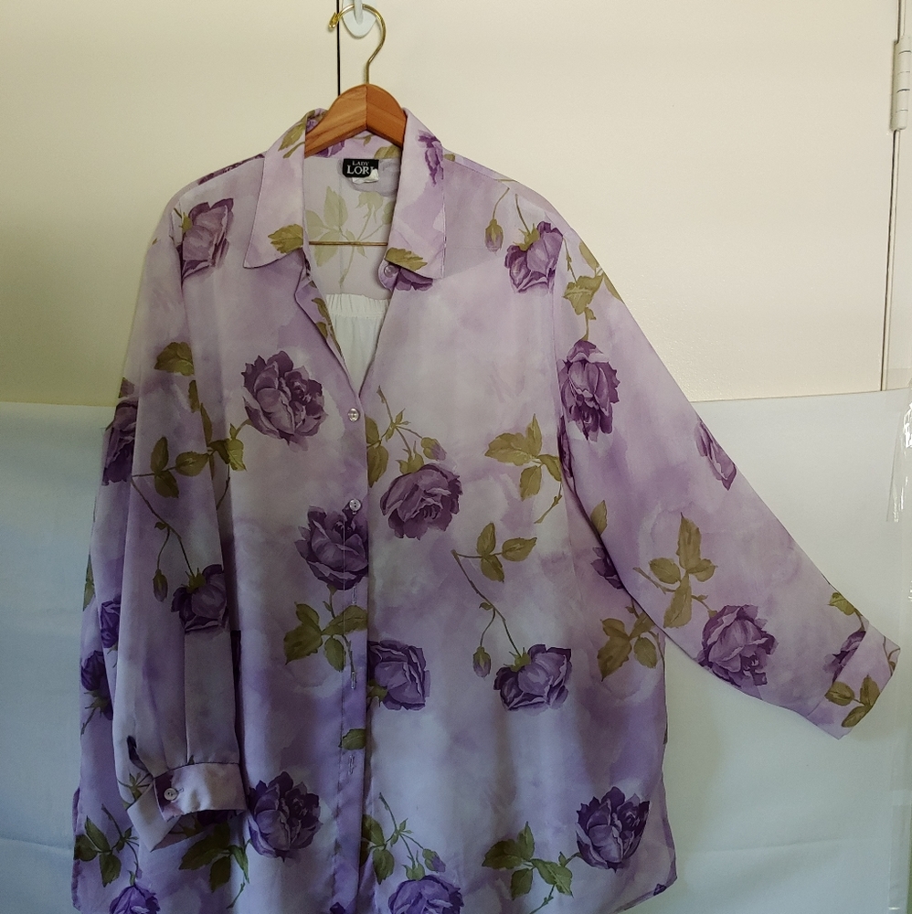 Vintage Plus Size 3X Lady Lori Floral Blouse USA